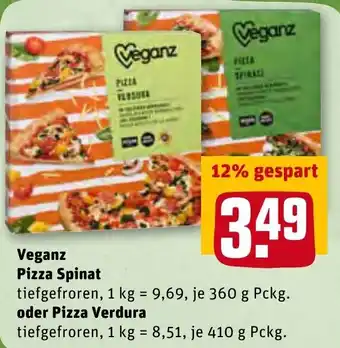 REWE Veganz Pizza Spinat 360g oder Pizza Verdura 410g Pckg. Angebot