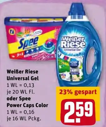 REWE Weißer Universal Gel 20 WL oder Spee Power Caps Color 16 WL Pckg. Angebot