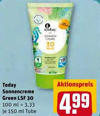 REWE Today Sonnencreme Green LSF 30, 150ml Tube Angebot