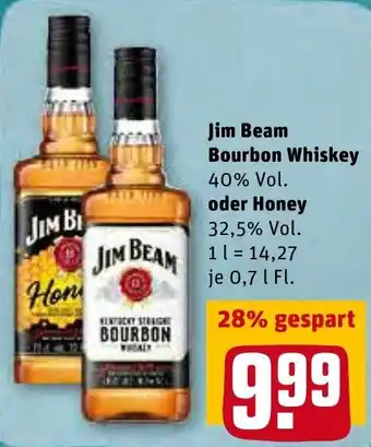 REWE Jim Beam Bourbon Whiskey oder Honey 0,7L Fl. Angebot