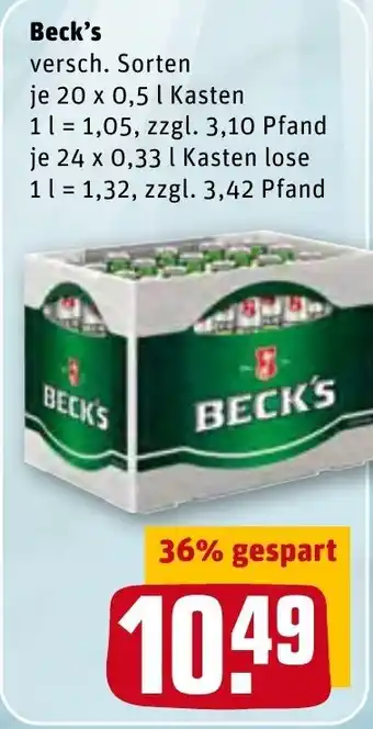 REWE Beck's 20 x 0,5/24 x 0,33L Kasten Angebot