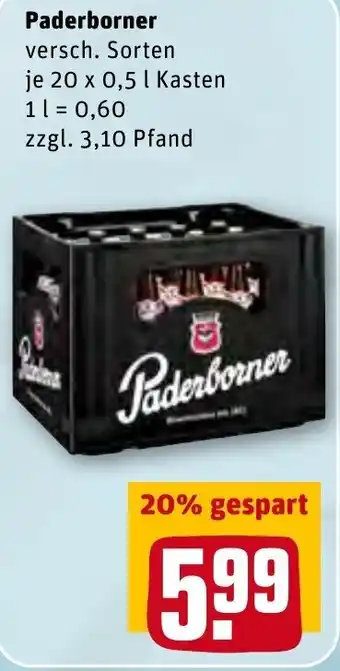 REWE Paderborner 20x0,5L Kasten Angebot