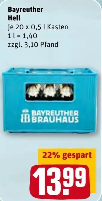 REWE Bayreuther Hell 20x0,5L Kasten Angebot