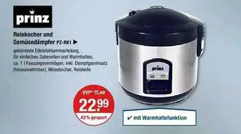 V Markt Prinz Reiskocher Und Gemüsedämpfer Pz-rk1 Angebot