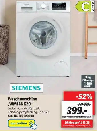 Lidl Siemens Waschmaschine Wm14nk20 Angebot