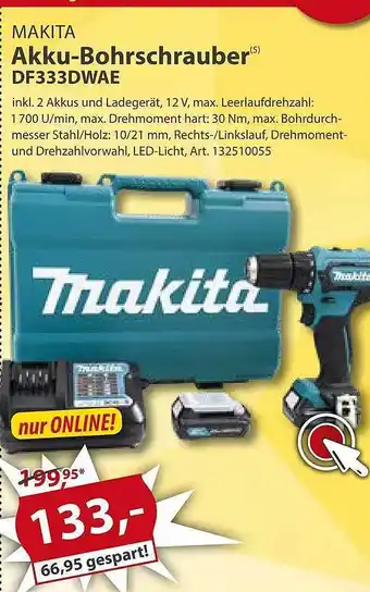 Sonderpreis Baumarkt Makita Akku-bohrschrauber Df333dwae Angebot