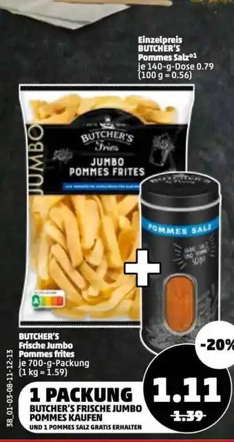 PENNY Butcher's Frische Jumbo Pommes Frites 700g Angebot