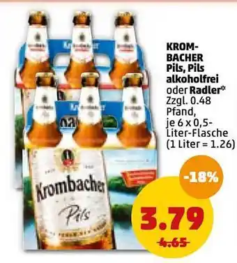 PENNY Krombacher Pils, Pils Alkoholfrei Oder Radler 6x0,5L Angebot