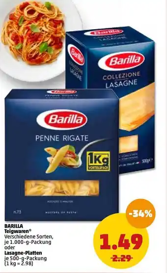 PENNY Barilla Teigwaren 1000g Oder Lasagne Platten 500g Angebot
