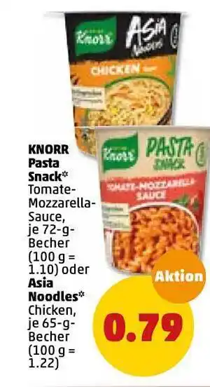 PENNY Knorr Pasta Snack 72g Becher Oder Asia Noodles 65g Becher Angebot