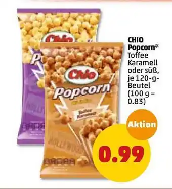 PENNY Chio Popcorn Toffee Karamell Oder Süß, 120g Beutel Angebot