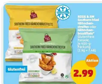 PENNY Rosie & Jim Southern Fried Hähnchenstreifen Oder Hähnchenbrustfilets Angebot