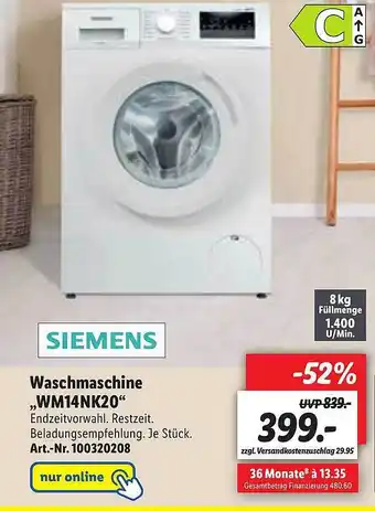 Lidl Siemens Waschmaschine „wm14nk20“ Angebot