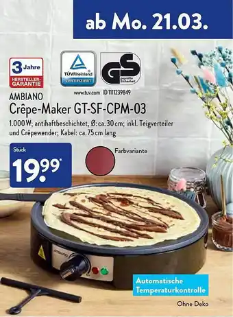 Aldi Nord Ambiano Crêpe-maker Gt-sf-cpm-03 Angebot