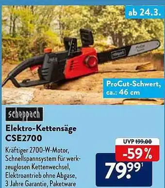 Aldi Nord Scheppach Elektro-kettensäge Cse2700 Angebot