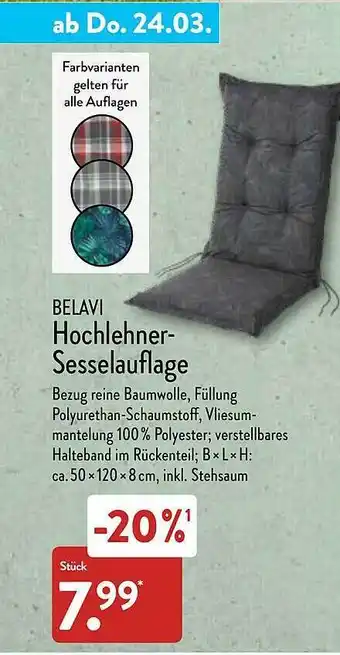 Aldi Nord Belavi Hochlehner-sesselauflage Angebot