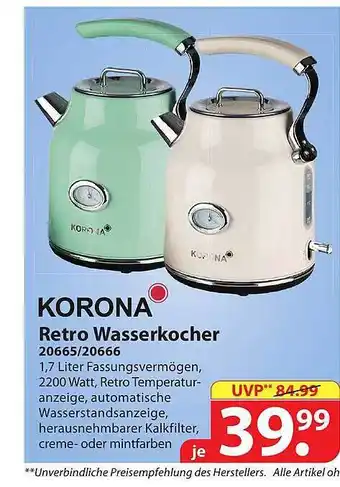 Famila Nord Ost Korona Retro Wasserkocher 20665-20666 Angebot