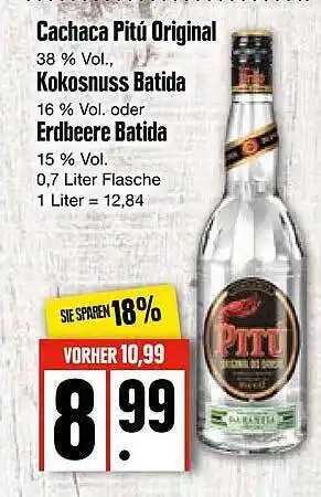 Edeka Cachaca Pitú Original, Kokosnuss Batida, Erdbeere Batida Angebot