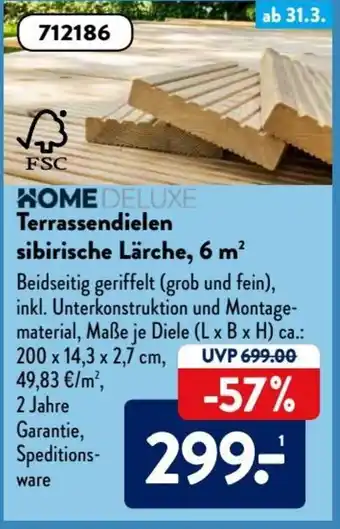 Aldi Süd Home Deluxe Terrassendielen sibirische Lärche, 6m Angebot