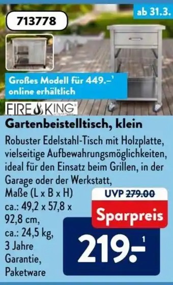 Aldi Süd Fire King Gartenbeistelltisch, klein Angebot