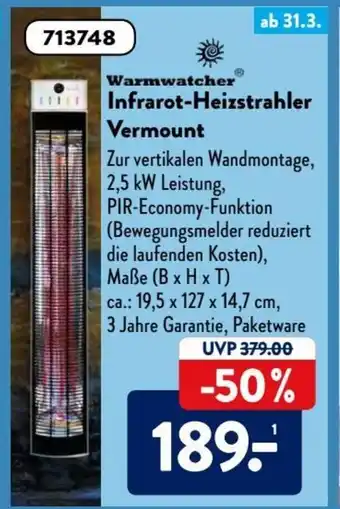 Aldi Süd Warmwatcher Infrarot Heizstrahler Vermount Angebot