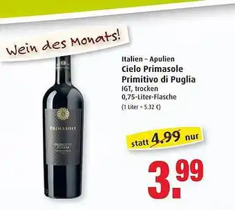 Markant Cielo Primasole Primitivo Di Puglia Angebot