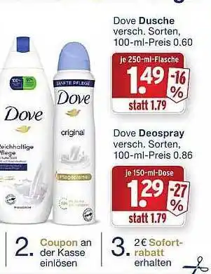 Wasgau Dove Dusche, Dove Deospray Angebot