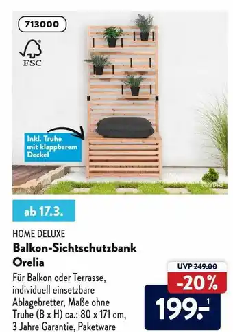 Aldi Nord Home Deluxe Balkon-sichtschutzbank Orelia Angebot