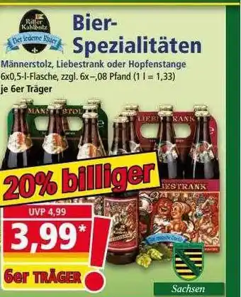 Norma Bier-spezialitäten Männerstolz Liebestrank Oder Hopfenstange Angebot