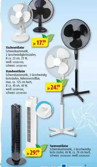 ROLLER Tischventilator, Standventilator, Turmventilator Angebot