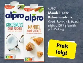 Aldi Süd Alpro Mandel oder Kokosnussdrink 1L Packung Angebot