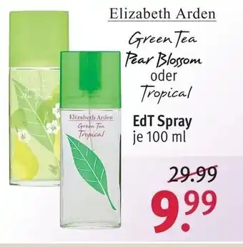 Rossmann Elizabeth Arden Green Tea Pear Blossom oder Tropical EdT Spray Angebot