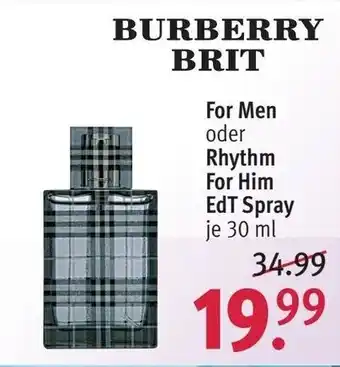 Rossmann Burberry Brit For Men oder Rhythm for Him EdT Spray Angebot