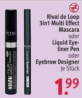 Rossmann Rival de Loop 3in1 Multi Effect Mascara oder Liquid Eyeliner Pen oder Eyebrow Designer Angebot