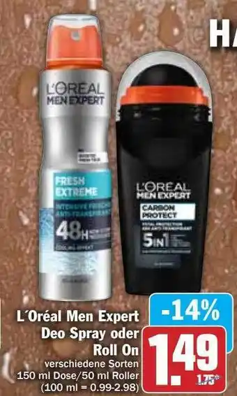 Hit L'oréal Men Expert Deo Spray Oder Roll On Verschiedene Sorten Roller Angebot