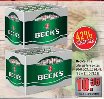 Profi Getränke Beck's Pils 20*0,5/24*0,33L Angebot