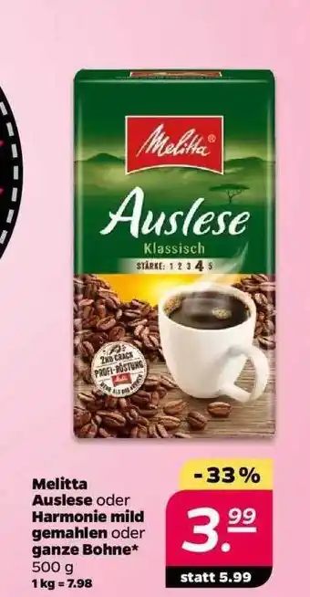 NETTO Melitta Auslese Oder Harmonie Mild Gemahlen Oder Ganze Bohne Angebot