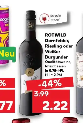 Kaufland Rotwild Dornfelder, Riesling oder WeiBer Burgunder 0,75 l Angebot