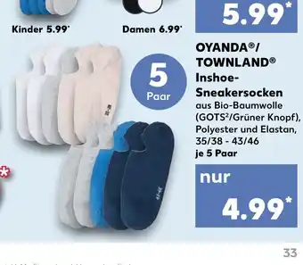 Kaufland Oyanda / Townland Inshoe-Sneakersocken 5 paar Angebot