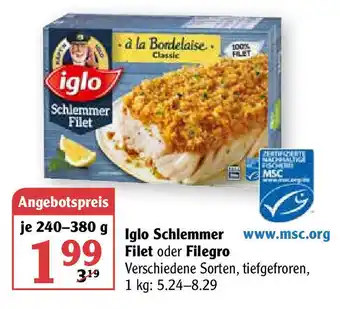 Globus Iglo Schlemmer Filet oder Filegro 240-380g Angebot