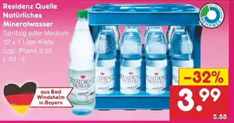 Netto Marken-Discount Residenz Quelle Natürliches Mineralwasser 12x1L Angebot