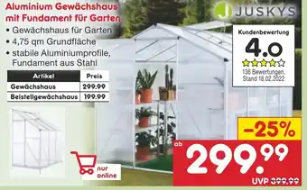 Netto Marken-Discount Juskys Aluminium Gewächshaus mit Fundament für Garten Angebot