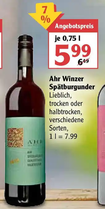 Globus Ahr Winzer Spätburgunder 0,75L Angebot