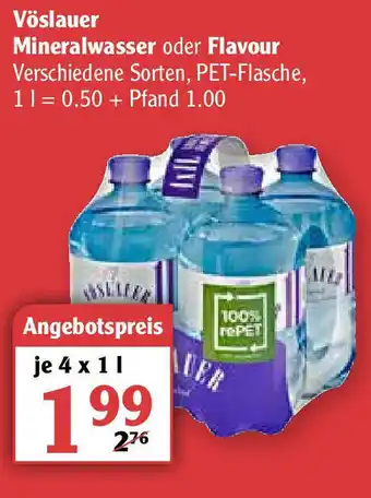 Globus Vöslauer Mineralwasser oder Flavour 4x1L Angebot