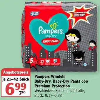 Globus Pampers Windeln Baby Dry, Baby Dry Pants oder Premium Protection Angebot