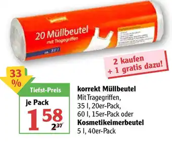 Globus Korrekt Müllbeutel oder Kosmetikeimerbeutel Angebot