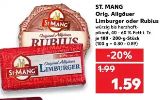 Kaufland St Mang Orig. Allgäuer Limburger oder Rubius 180-200 g Angebot