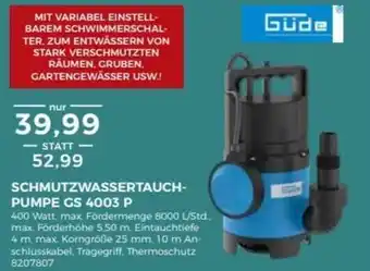 BBM Baumarkt Güde Schmutzwassertauchpumpe GS 4003 P Angebot