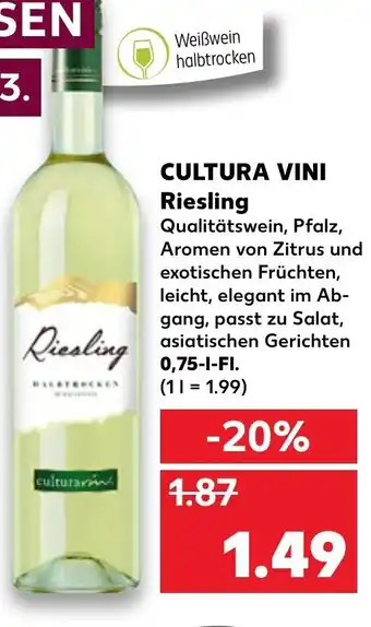 Kaufland Cultura Vini Riesling 0,75 L-Fl Angebot