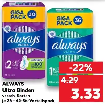 Kaufland Always Ultra Binden je 26 - 42 St. - Vorteilspack Angebot